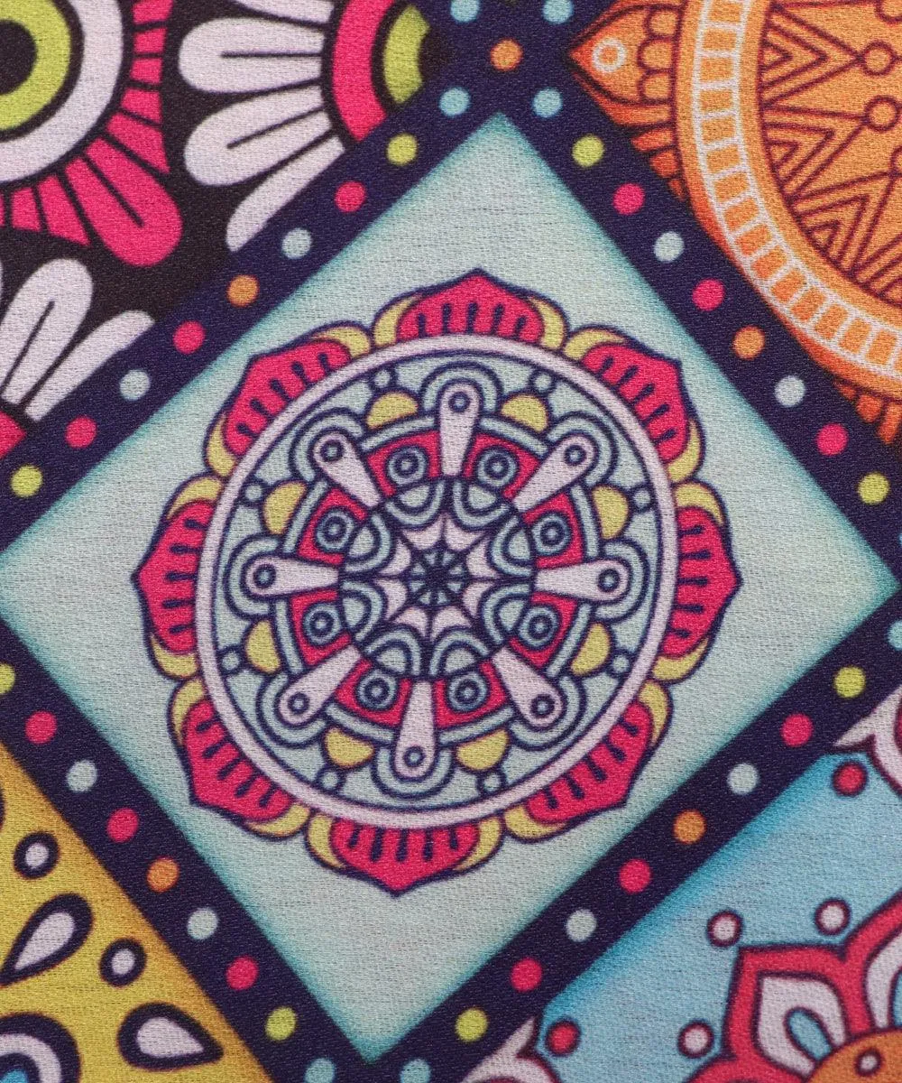 Multi Colour Abstract Print Satin Fabric