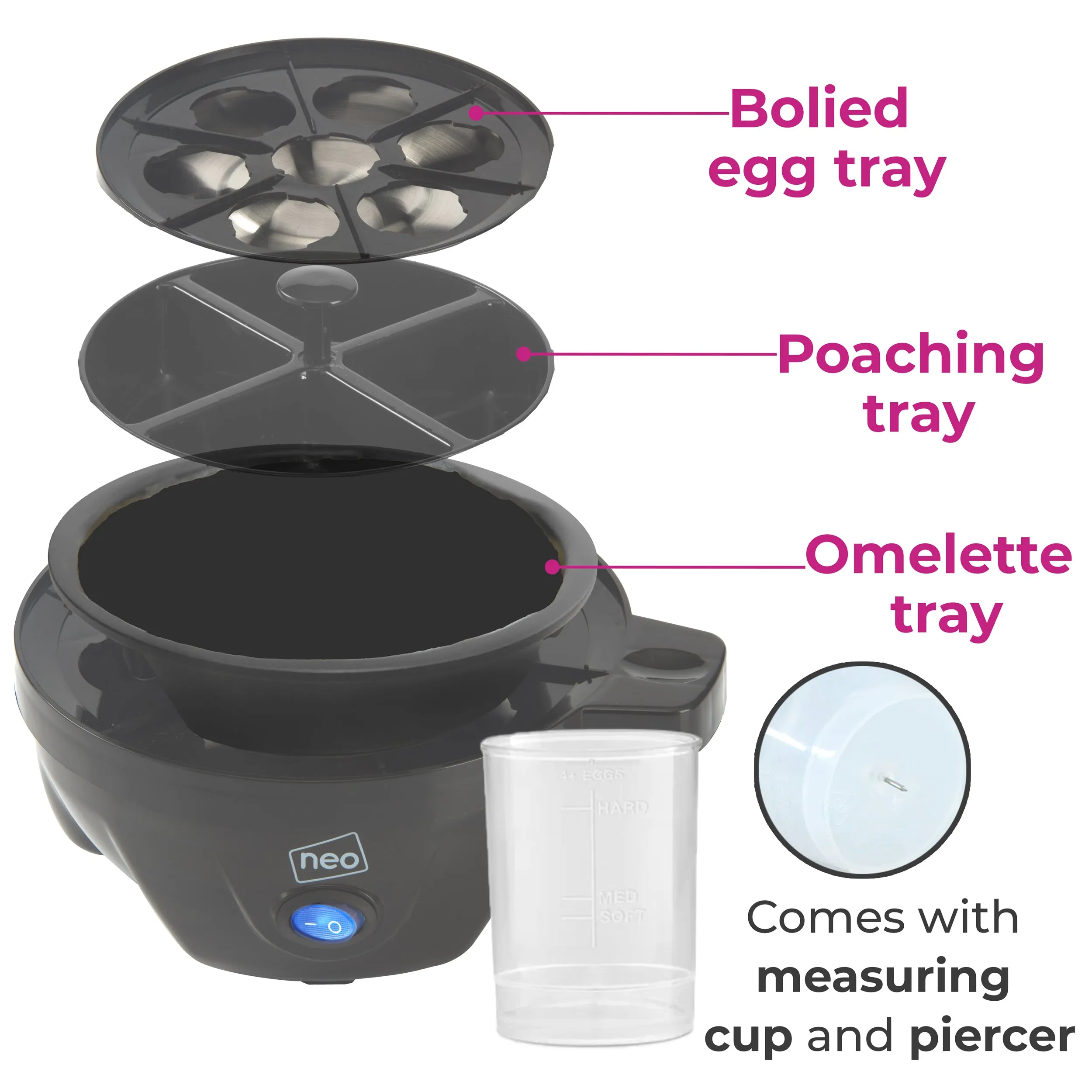 Neo Red and Stainless Steel Electric Egg Boiler Poacher and Steamer